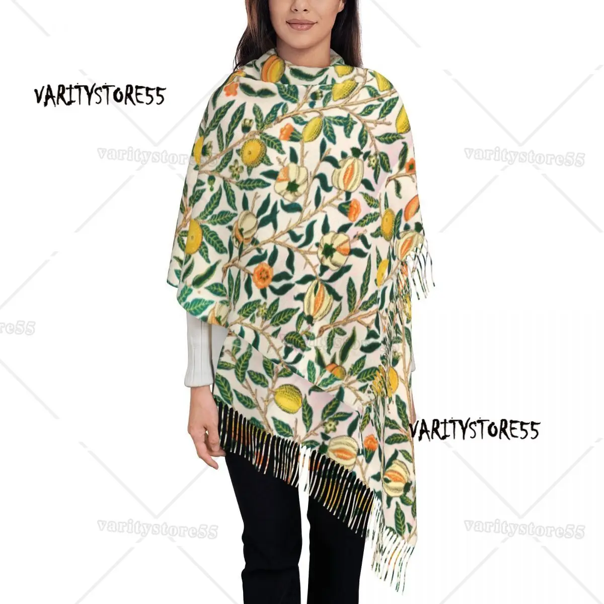 

Lady Large William Morris Lemon Pattern Scarves Women Winter Fall Soft Warm Tassel Shawl Wrap Summer Citrus Fruit Scarf