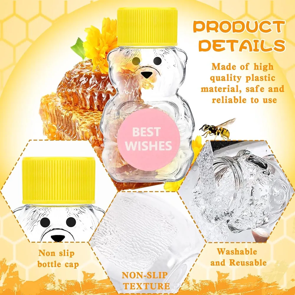 2OZ Plastic Empty Honey Bear Bottles Honey Bear Jars Containers Squeeze Bottle Honey Containers Juice Storing and Dispensing