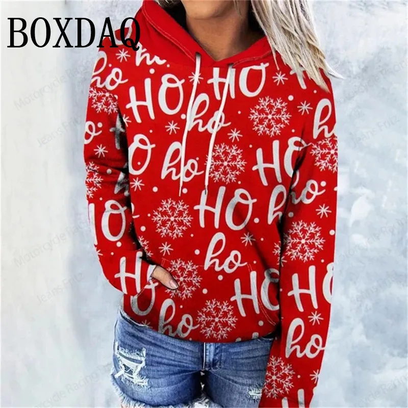 Santa Claus Sweatshirt Christmas 3D Print Hoodies Women Fashion Hooded Women Winter Casual Pocket X-mas Snowflake Loose Top 2025