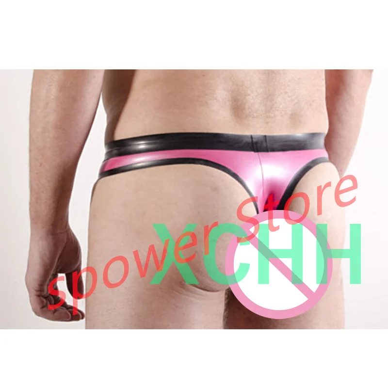 

Latex Briefs Sexy Fetish Rubber Shorts Pink Lingerie Underwear Handmade Cosplay Costume for Men