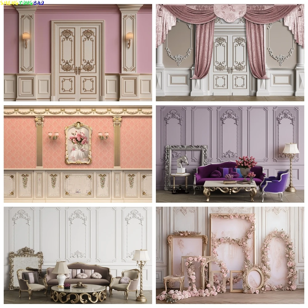 

Retro Interior Wall Photography Backdrop Vintage Castle Palace Europe Indoor Wedding Baby Shower Decor Photo Background Props