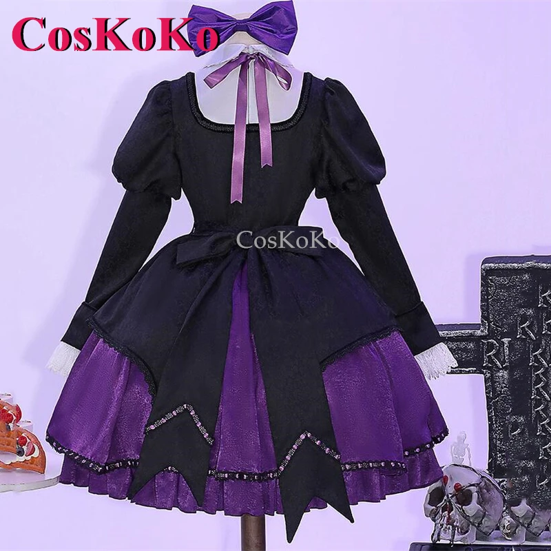 Coskoko meia cosplay anime calcinha & meia com cinto de liga traje roxo lolita vestido festa de halloween role play roupas