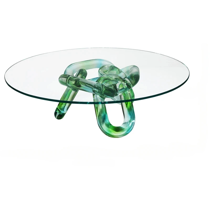 

Coffee Table Designer Model Light Luxury Modern Tempered Glass Villa Model House Transparent Resin Shaped round Tea Table