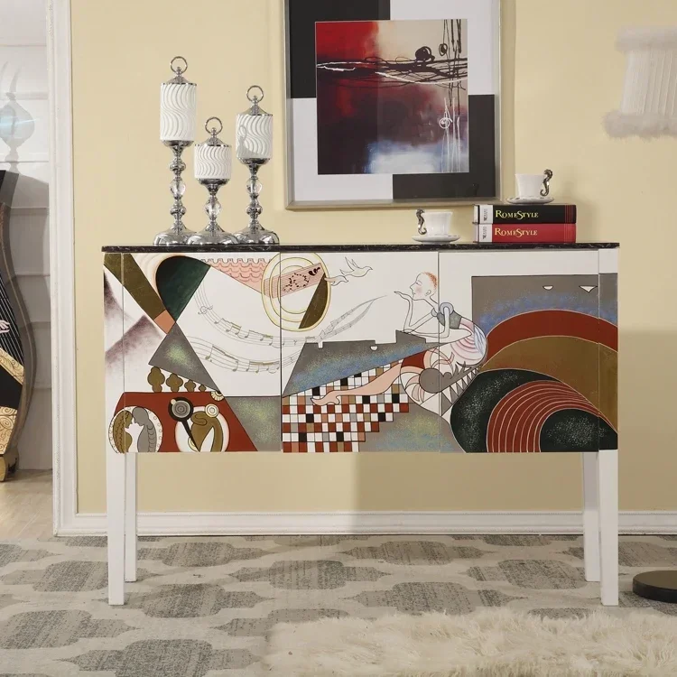 Modern simple marble solid wood dining side porch partition cabinet living room sofa back cabinet