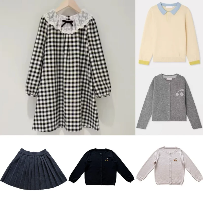 Children's 2026 New Sweater, Girls' Cherry Embroidery Long Sleeved Knitted Cardigan