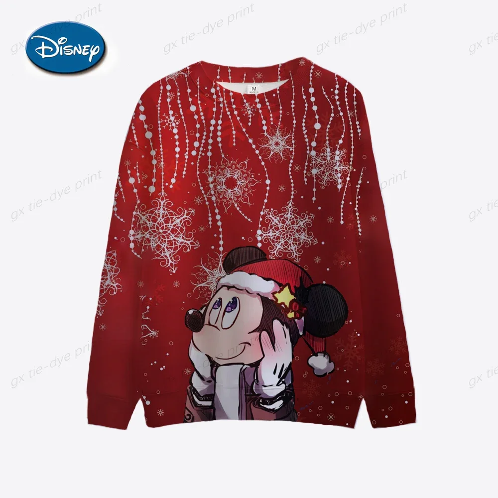 Disney 2024 Autumn New Fashion Casual Cartoon Mickey Mouse and Minnie Christmas Print Slim O Neck Long Sleeve Holiday Sweatshirt