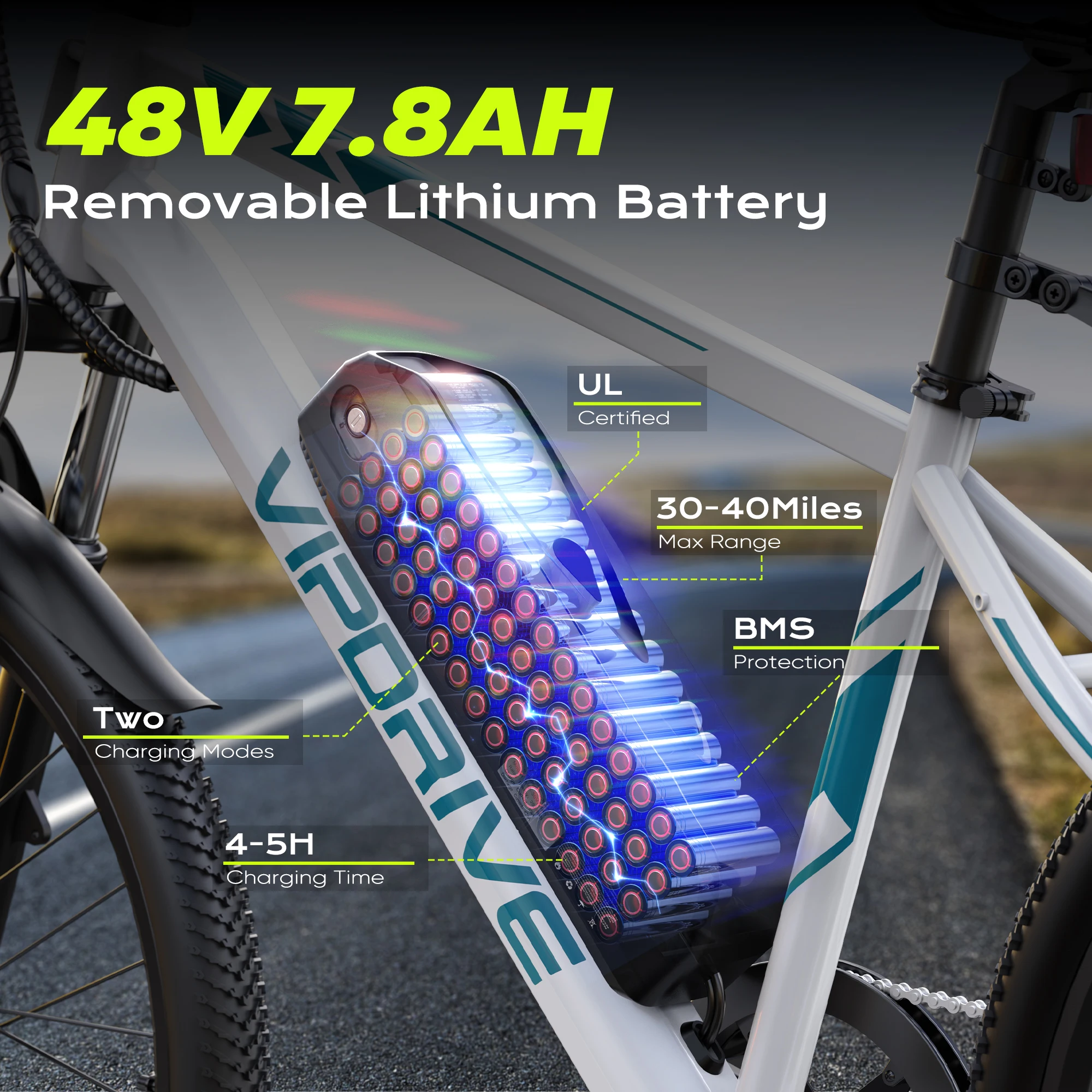 VIPDRIVE Rover 1.1 Adult Electric Bike, 750W Peak Power, 48V 7.8Ah, 24" MTB E-bike, 20MPH Mountain Ebike, 1-Year Warranty view 2