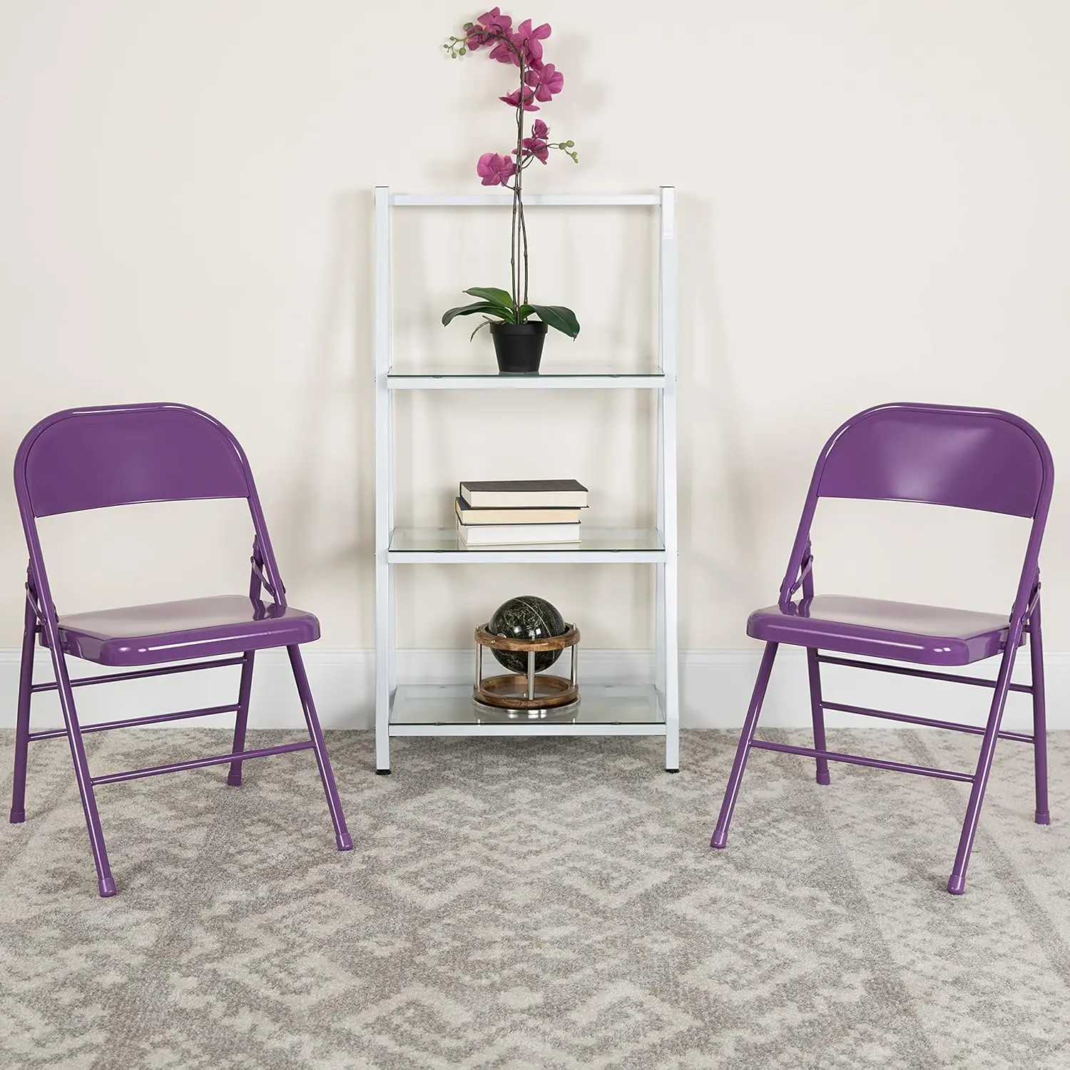 

2 Pa Impulsive Purple Triple Braced & Double Hinged Metal Folding Chair
