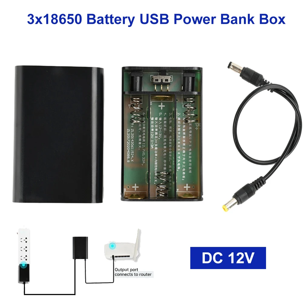 

DC 12V USB Uninterrupted Power Supply Box 3x18650 Battery DIY Power Bank Box for Router Cellphone Tablet Modem CCTV Camera