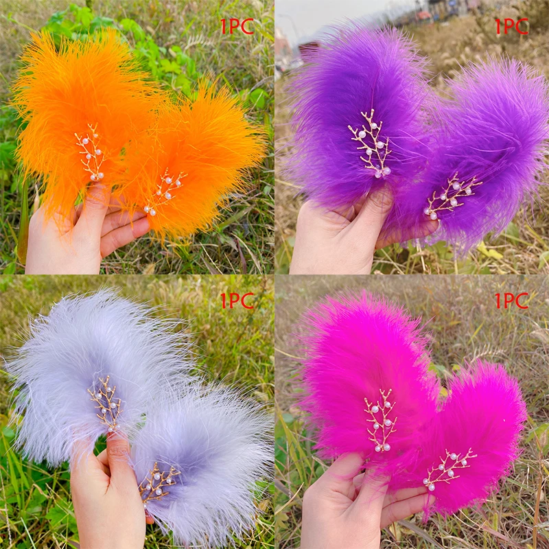 1PC Feather Hair Clip Headdress Wedding For Women Girls Chic Pearl Hair Clip Daily Sweet Feather Barrettes Hair Accessories Gift