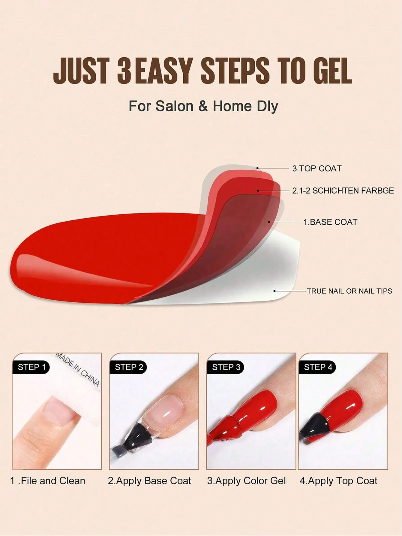 3 pièces manteau de base, couche de finition et couche de finition mate. Gel UV LED Soak Off, 7,3 ml chacun. Longue durée, haute brillance