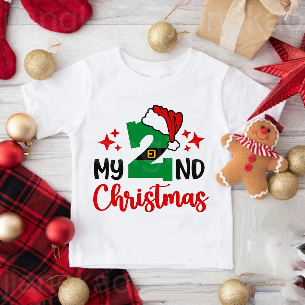 My 2nd Christmas Print Kids Shirted Boys Girls Xmas Party Outfit T-shirt Cute Child Holidy Clothes Toddler Short Sleeve Tee Tops