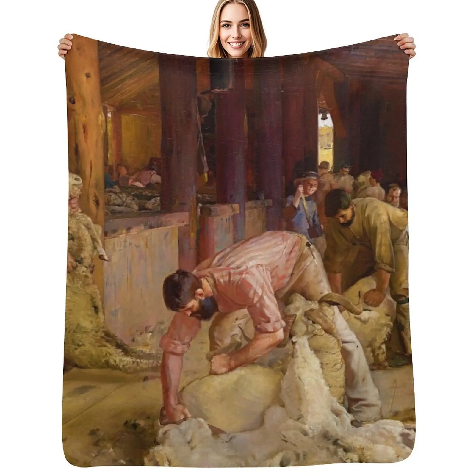 Shearing the Rams by Tom Roberts (1890) Throw Blanket Warm Comfortable Blanket for Office Napping