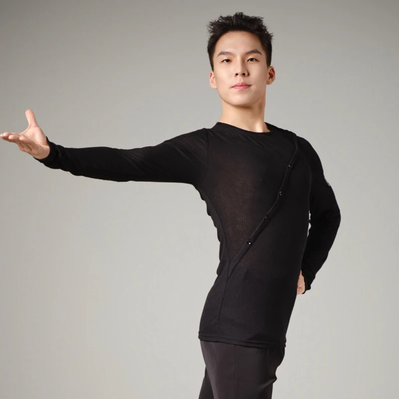 Schwarz Mesh Ballroom Dance Wettbewerb Tops Männer Modern Dance Top Erwachsene Rumba Samba Latin Dance Tops Praxis Tragen SL13583