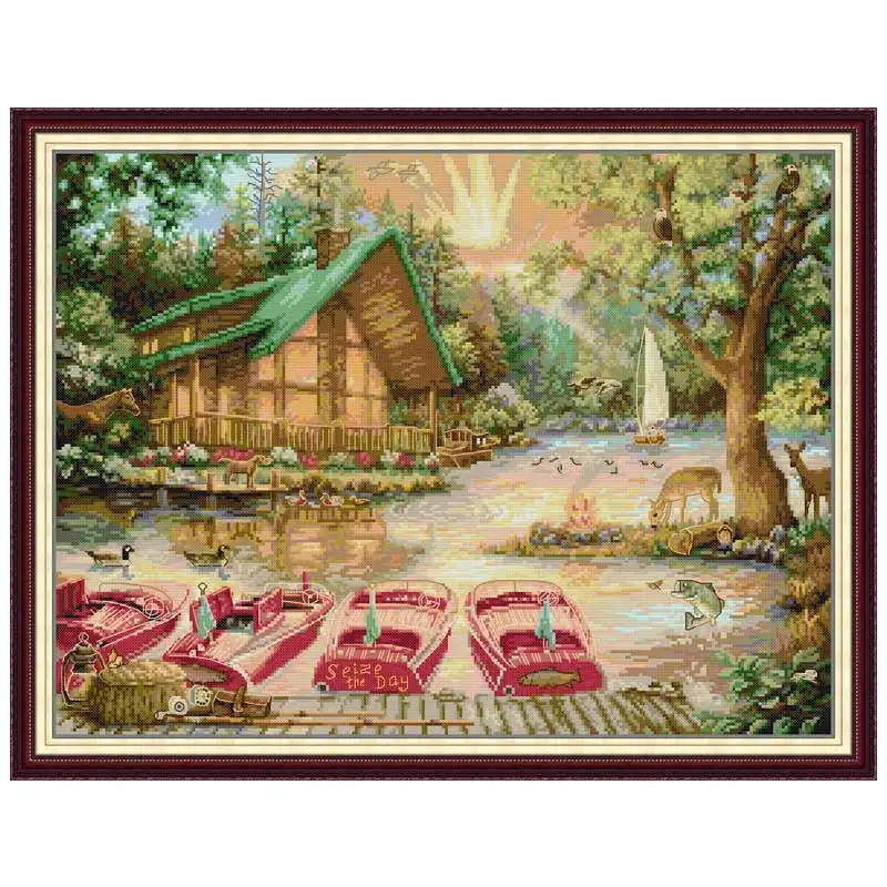 Cherish the Present Patterns Counted Cross Stitch Set 11CT 14CT 16CT Stamped Cross-stitch Kit Embroidery Needlework Home Decor