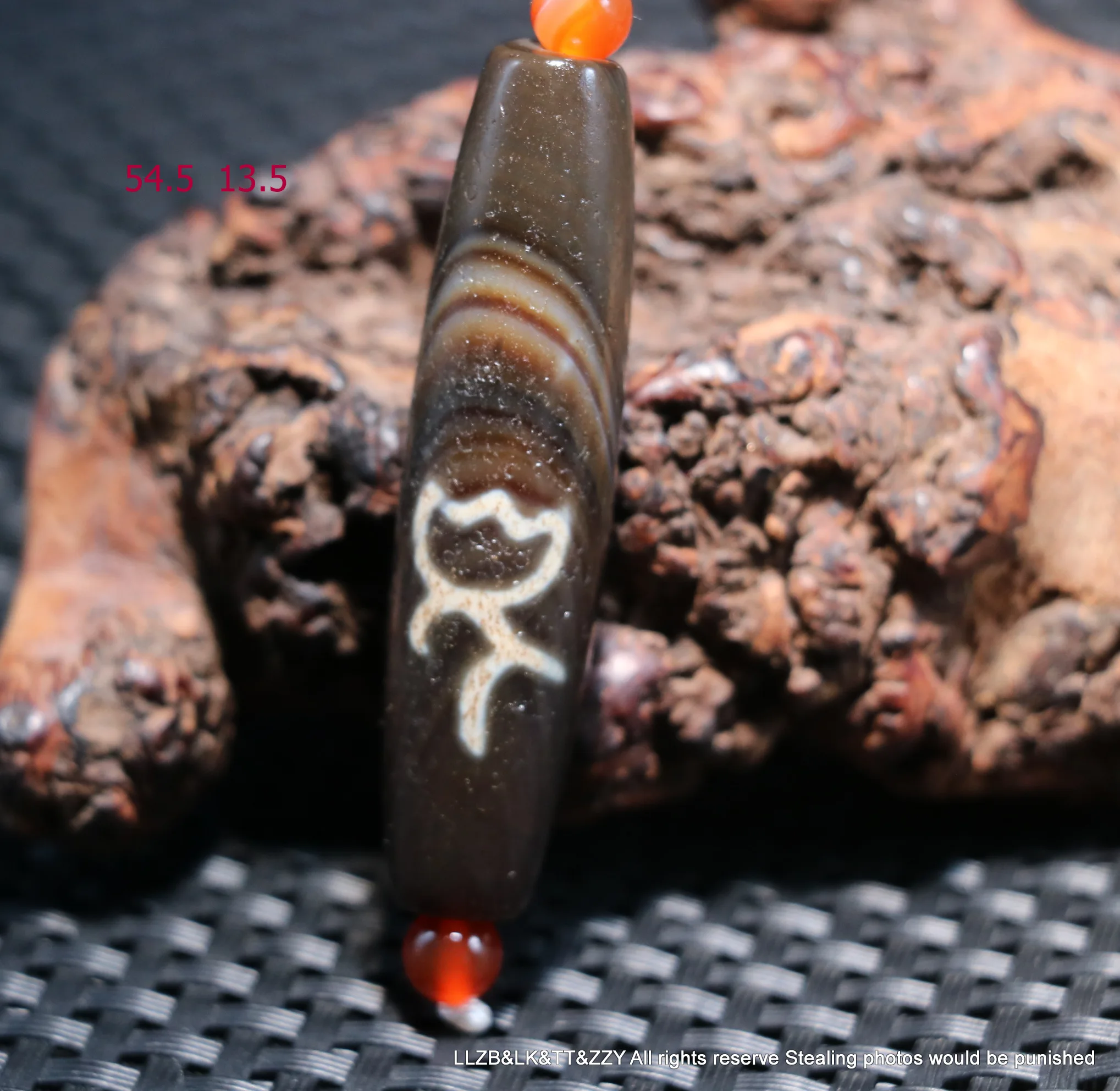 

Unique Magic Power Tibetan Old Agate Pure Love Symbol Lotus Flower Silkworm Line dZi Bead Amulet A Timestown UPD22