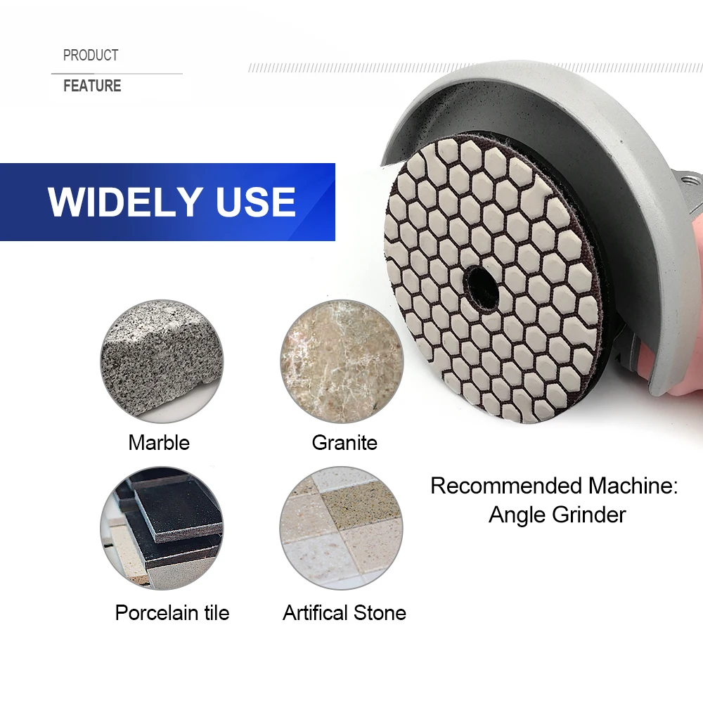 SHDIATOOL 6pcs #200 Diamond Flexible Dry Polishing Pads Set 4inch 100mm Granite Marble Stone Sanding Disc Resin Bond Grinder
