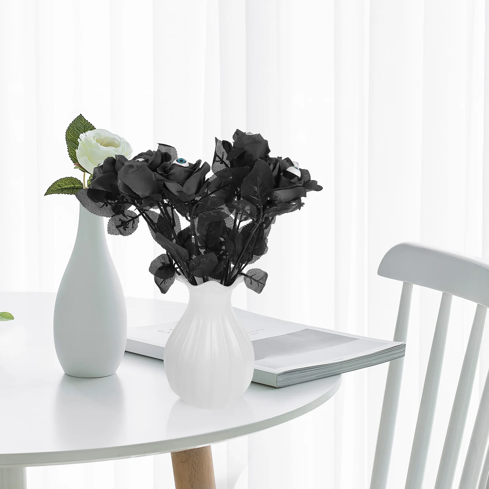 

8 PCS Artificial Rose Vivid Decoration Fake Flowers Halloween Polyester Eyeballs Roses