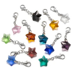 5pcs Colorful Crystal Stars Charms Metal Lobster Clasp For DIY Pendant Bracelet Keychain Jewelry Making Supplies Accessories