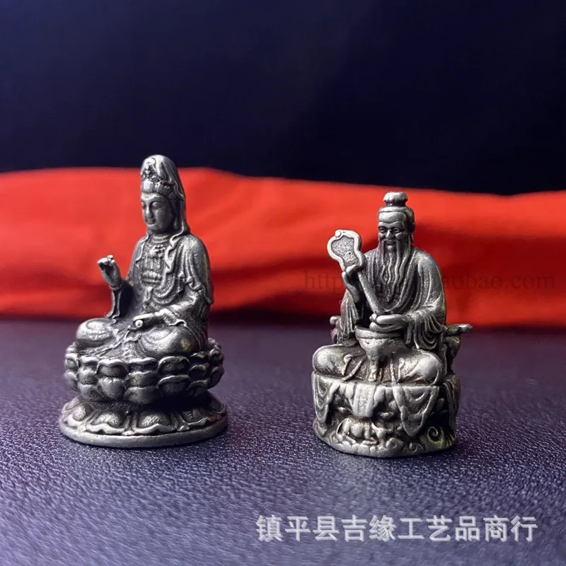 Tibetan White Bronze Guanyin Figurine for Home Desktop, Miniature Decoration, Supreme Buddha Statue Ornamen