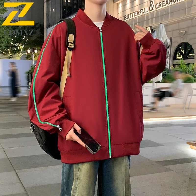 

COMXZ 2025 Men V Neck Jacket Comfort Breathable Loose Fit Durable Trendy Versatile Casual Spring Autumn Fashion windbreaker