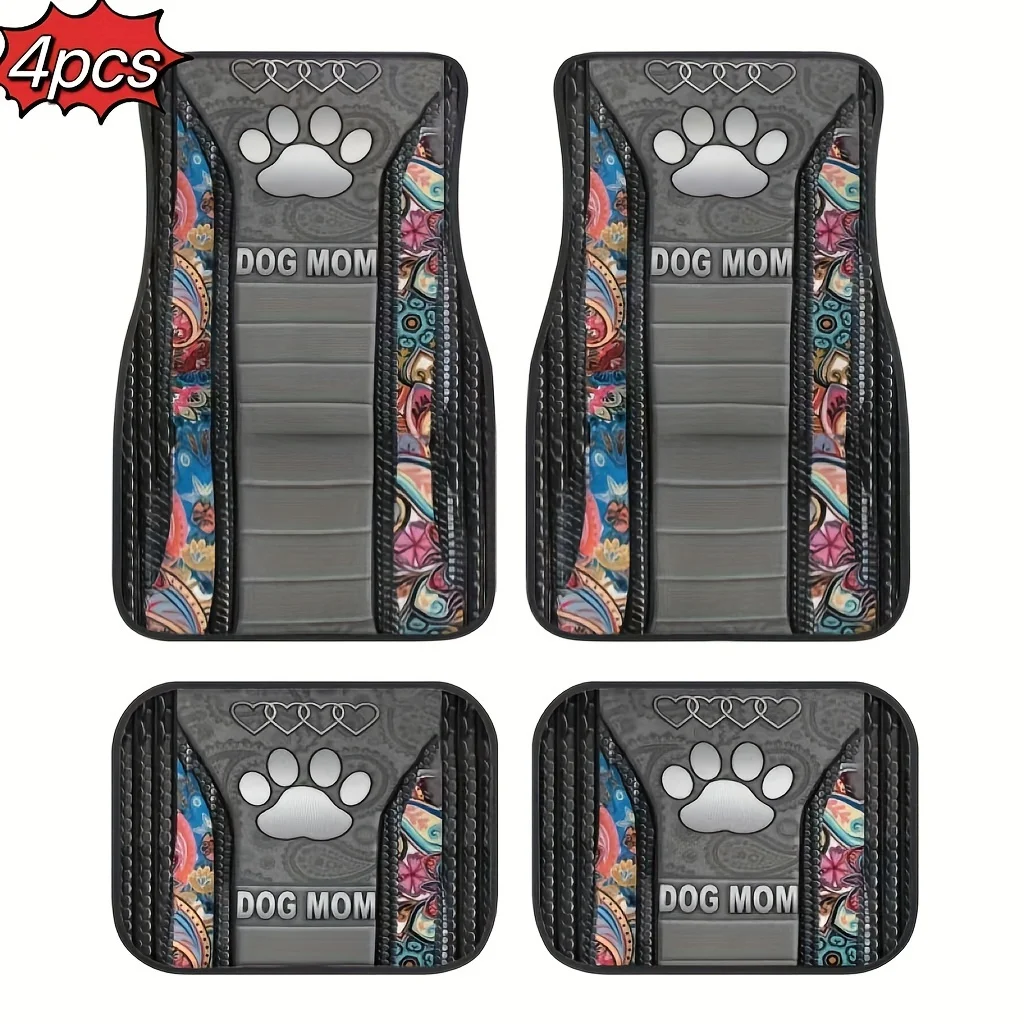 [tapilhas-de-carro-florais-boemias]-conjunto-de-tapetes-de-carro-com-estampa-floral-boemia-e-pata-de-cachorro-de-4-pecas--cobertura-total-frontal-e-traseira-de-ajuste-universal-au