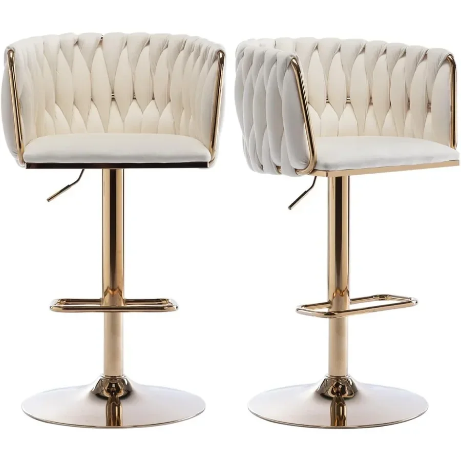 Counter Height Bar Stools Swivel Bar Stools Modern Velvet Barstools Upholstered Bar Chairs with Woven Back for Kitchen Island,