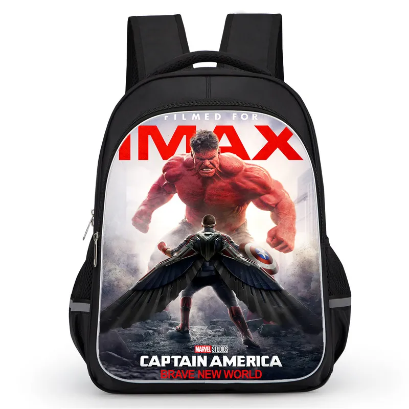 

Школьный рюкзак с двойным карманом на молнии, школьные сумки с рисунком Капитан Америка для мальчиков и девочек, прочный детский рюкзак 16 дюймов