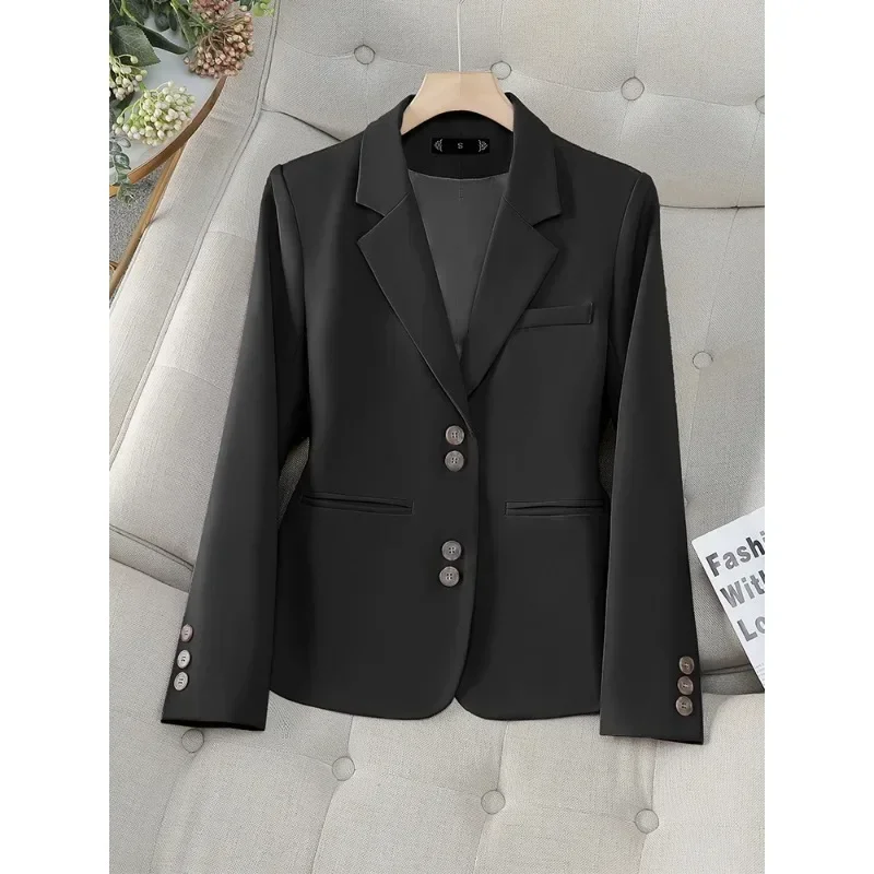 Blazer Formal wanita lengan panjang, mantel jaket kerja aprikot hitam ungu lengan panjang untuk Kantor musim gugur dan musim dingin