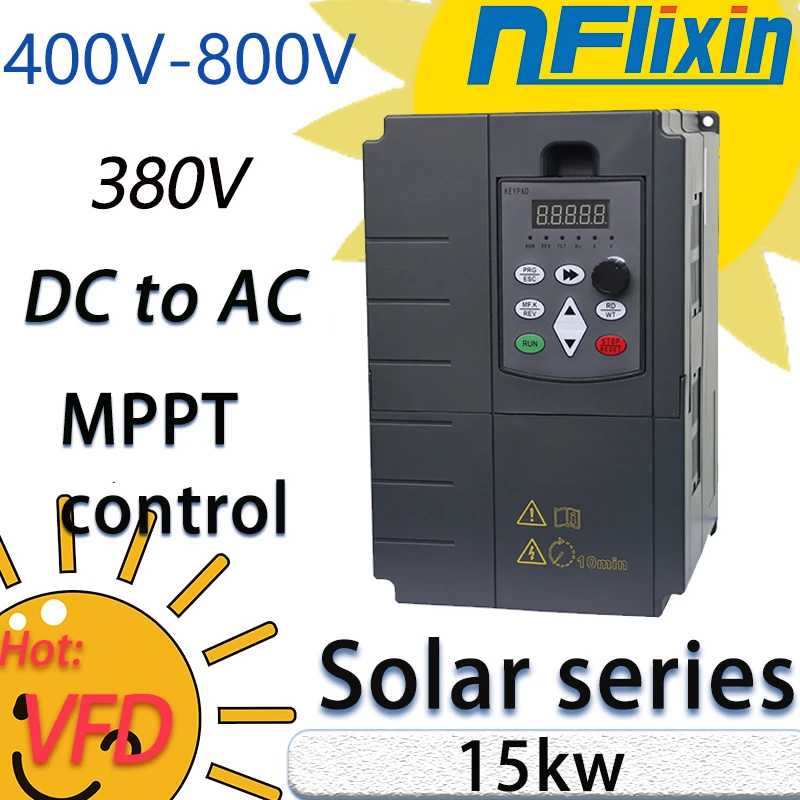 High-power Solar VFD 15KW Solar Inverter Frequency Converter AC 380V 1PH/380V 3PH Motor Speed Controller