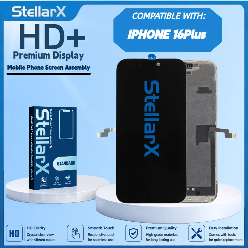 StellarX HD+ High Resolution Display Screen Replacement for IPhone16 Plus Full Display Assembly Repair Parts with Free Tools