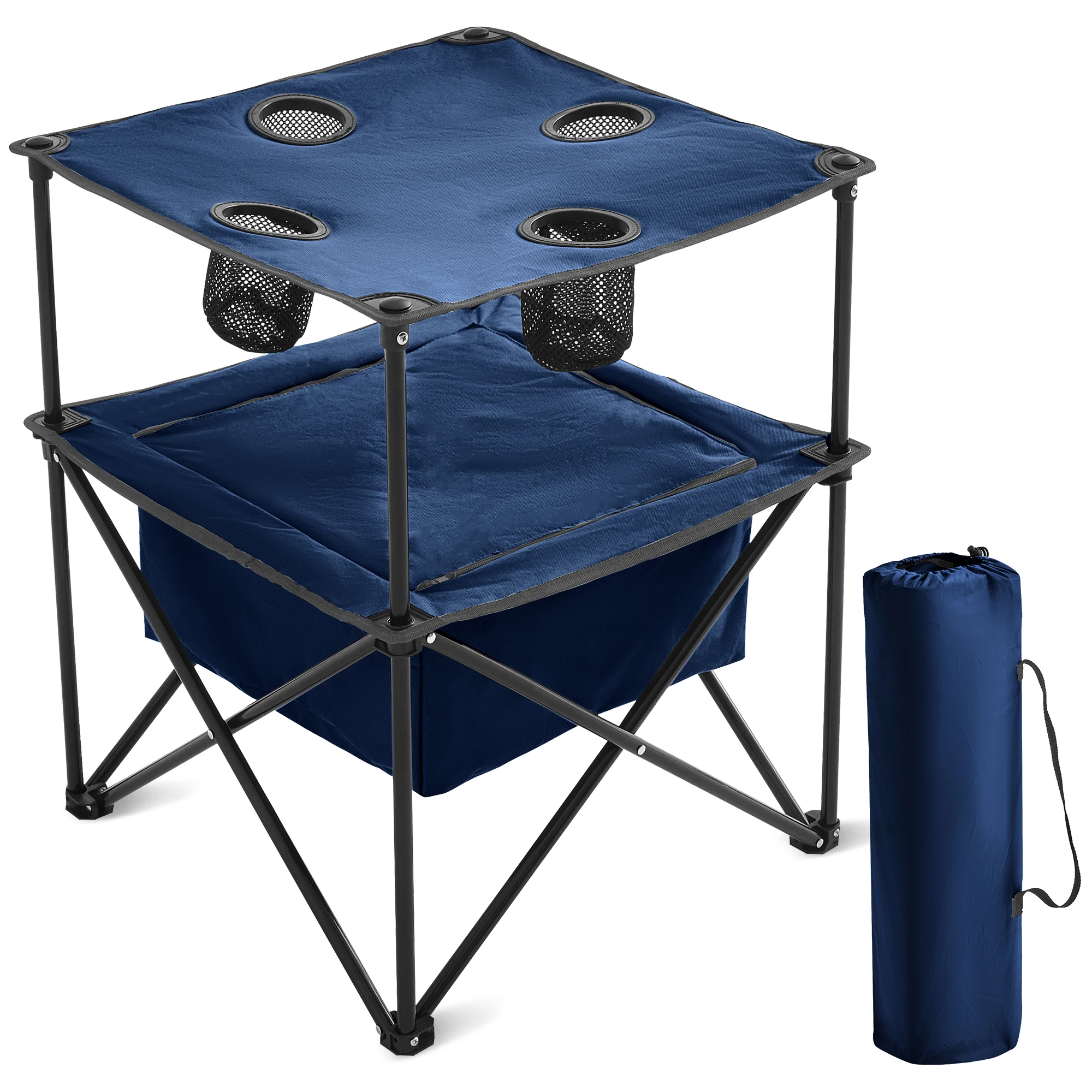 

Lightweight Outdoor Folding Table with Cooler - 4 Cup Holders Canvas Camping Table with Carry Bag for Camping Tailgating Picnic