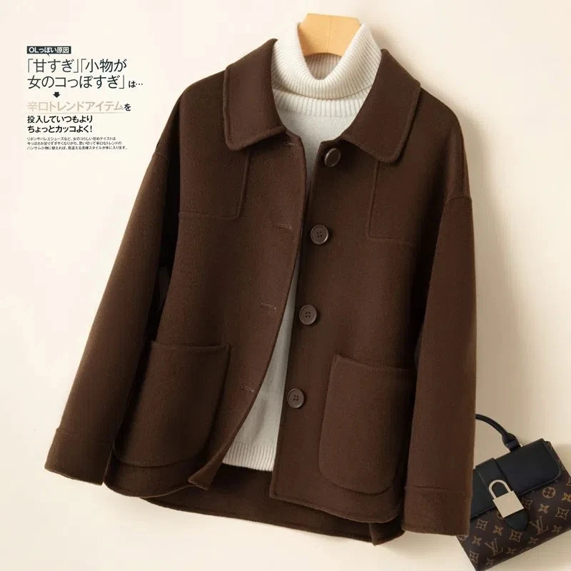 2023 New Autumn Winter Coat Women Short Woolen Jacket Korean Single-Breasted Pocket Camel Black Beige Cashmere Outerwear Female