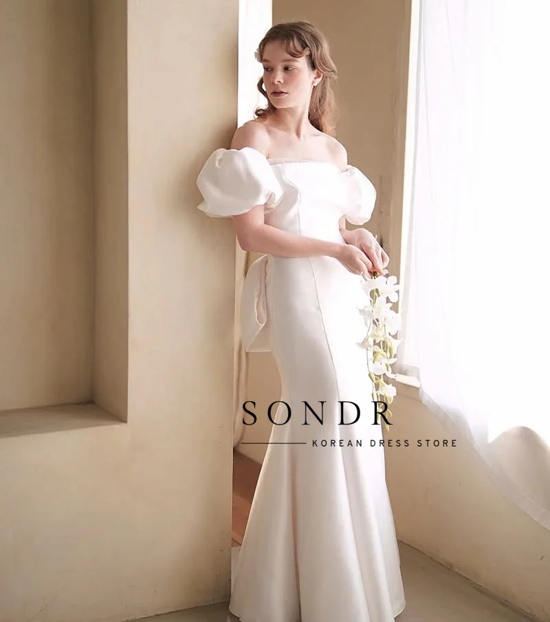 Sondr – robe de soirée de mariage élégante, Semi-sirène, personnalisée, longueur au sol, manches bouffantes, Corset au dos, robe de mariée, séance Photo