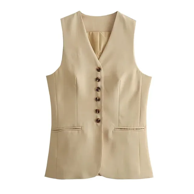 

New Summer Fashion Women Suits Khaki V-Neck Sleeveless Pockets Single Breasted Waistcoats+High Waist Asymmetrical Slim Skirt