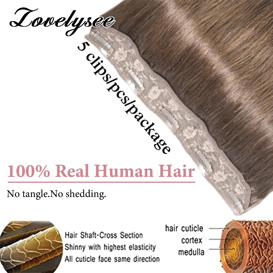 5 Clips Hair Extensions 14-28 Inch Brazilian 100% Remy Human Hair Natural Brown Long Straight Hairpiece for Women Clip Ins