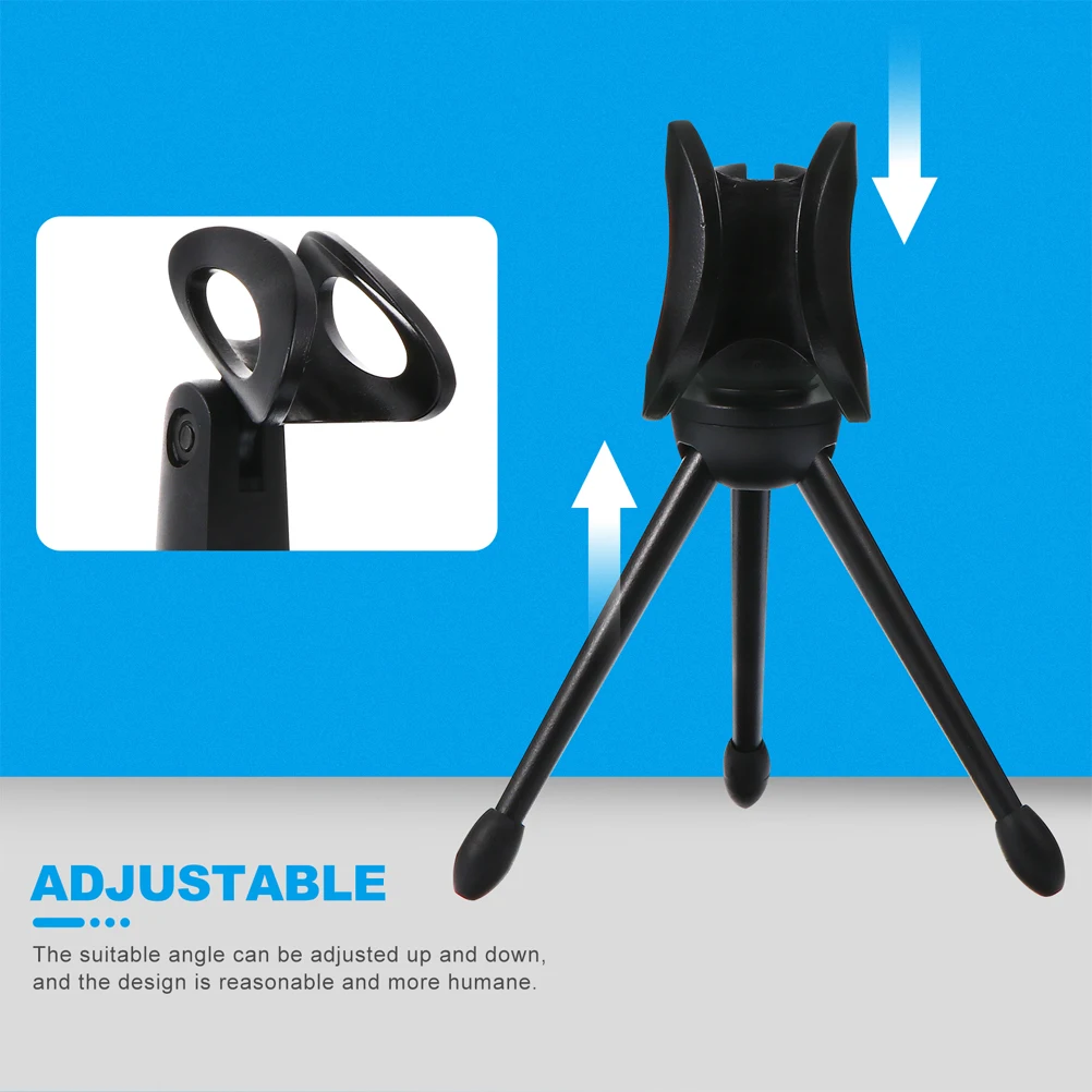 

2pcs Mini Foldable Microphone Tripod Stands Black Durable Plastic Stable Base Desktop Recording Video Chats Audio