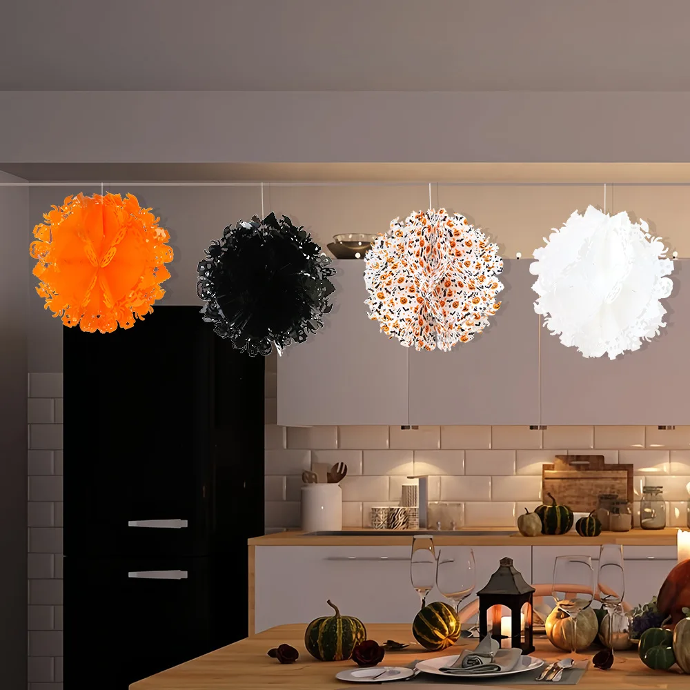 

Halloween Decoration Honeycomb Ball Orange Black Spider Ghost Pumpkin Flower Ball Pendant Ghost Festival Atmosphere Decoration S