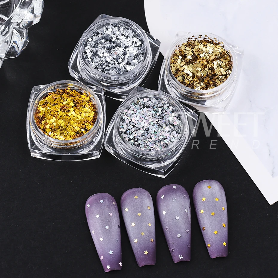 4 Colors Laser Silver Gold Star Nail Sequins Holographic Mini Pentagram Flakes Slices Spangles Manicure Decoration Accessories