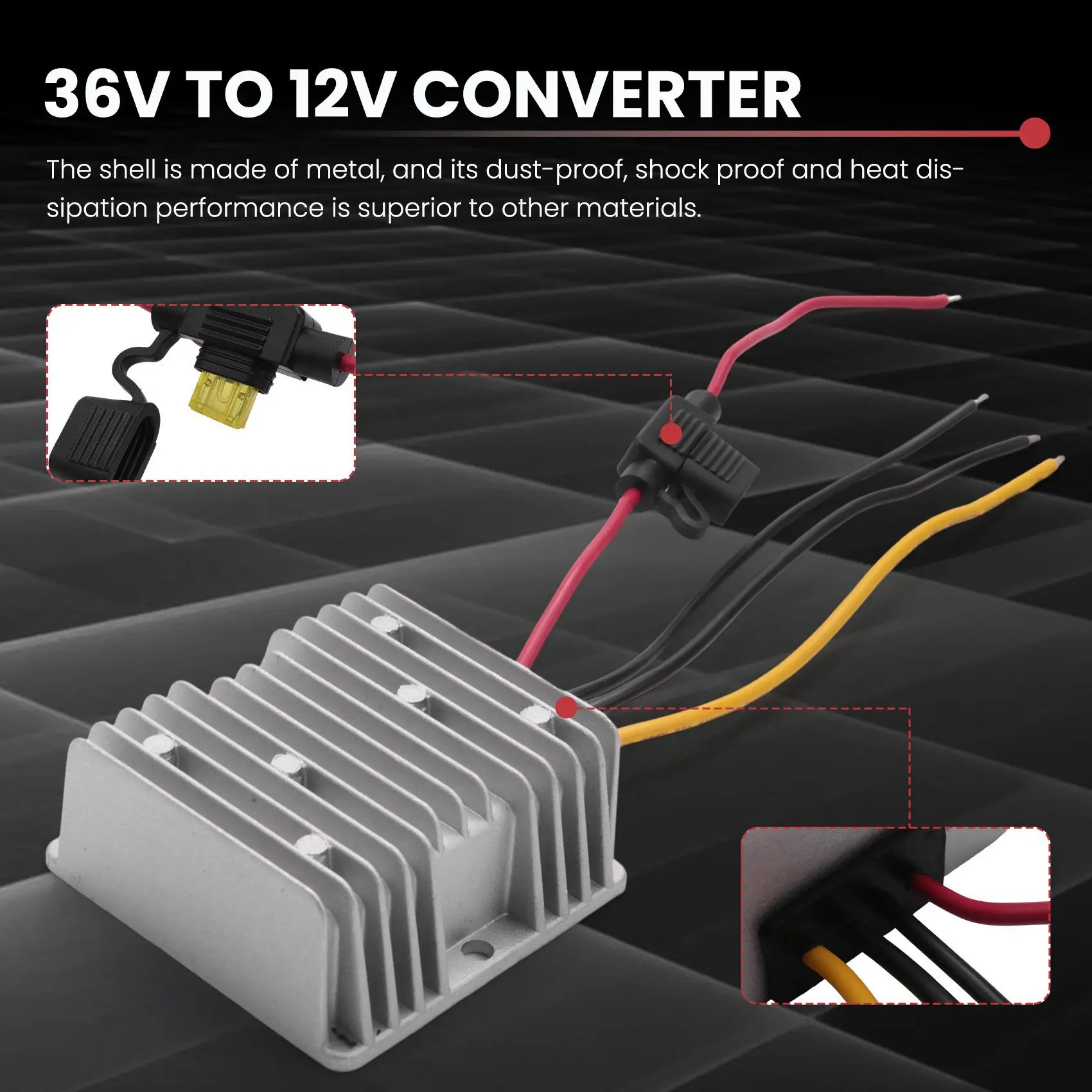 4X DC 36V/48V To 12V 20A Converter Voltage DC Regulator Reducer Step Down Buck Transformer Converter Power With Fuse-AT36