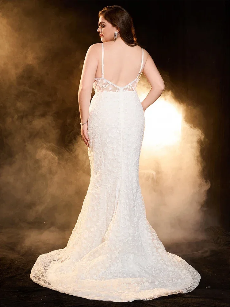 Frauen Elegante Spaghetti Strap Mode Backless Floral Weiß Hochzeit Brautjungfer Kleider Große Größe Damen Abend Party Kleider