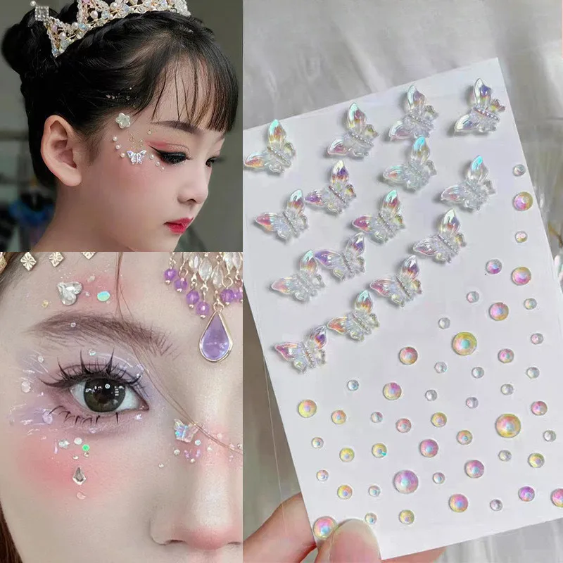 

1 шт., наклейка с бриллиантами для лица, 5D красочная татуировка со стразами, наклейки для теней для век для фестиваля, макияж для ногтей, тела, блестящие драгоценности, сделай сам, деко