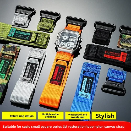 Imagen 2 del producto Para Casio 3299 AE-1200WH AE1300 correa de reloj modificar AE1200 correa de nailon transpirable para exteriores anillo de Metal accesorios de camuflaje
