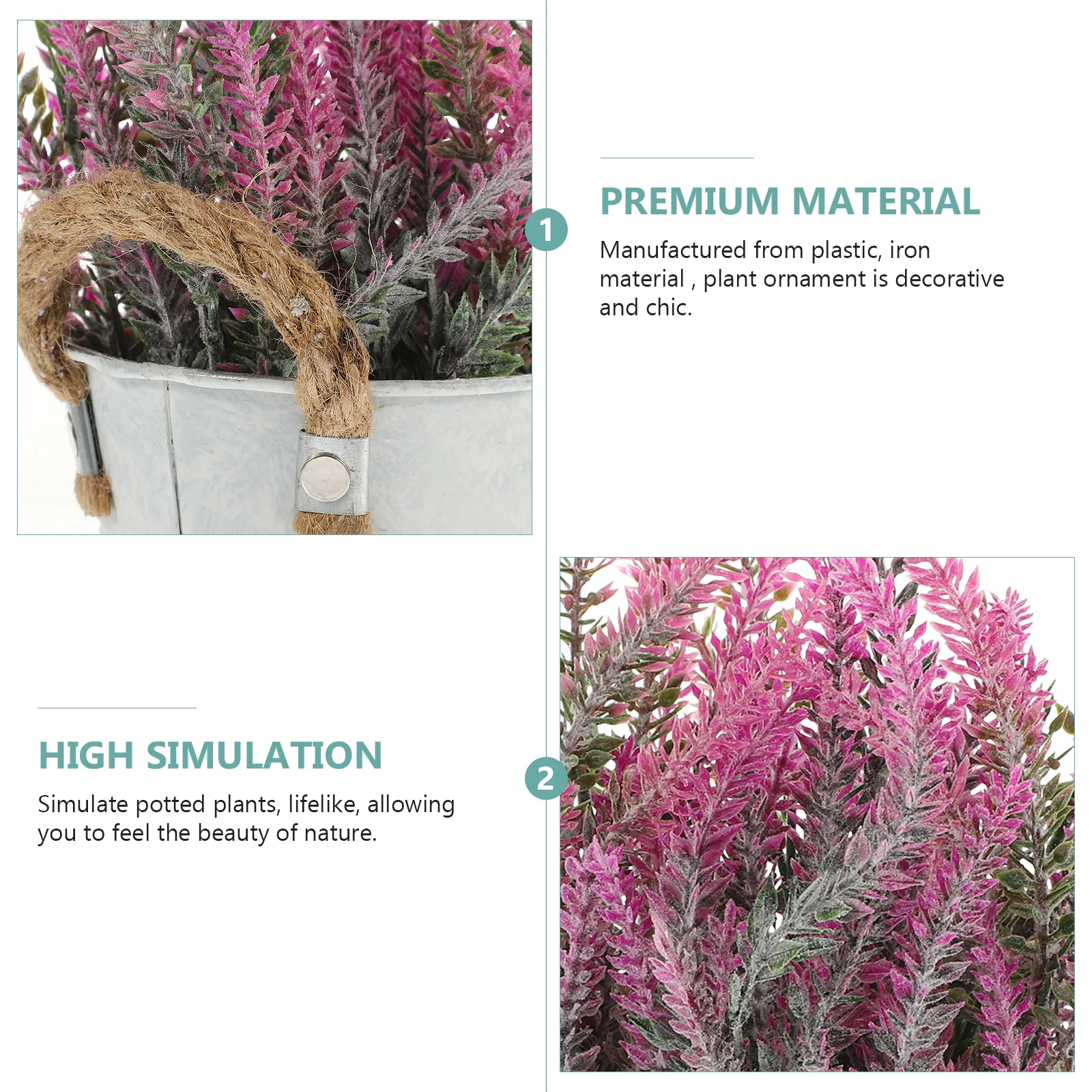 

Simulated Lavender Ornaments Realistic Plastic Plant Decoration Vintage Iron Drum Faux Flowers Purple Home Office Decor