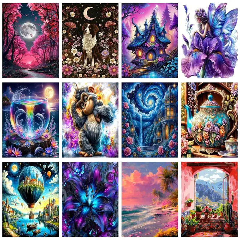 

CHENISTORY Oil Painting By Number Landscape Drawing On Canvas DIY Pictures By Numbers Kits Hand Painted Paintings Home Decor