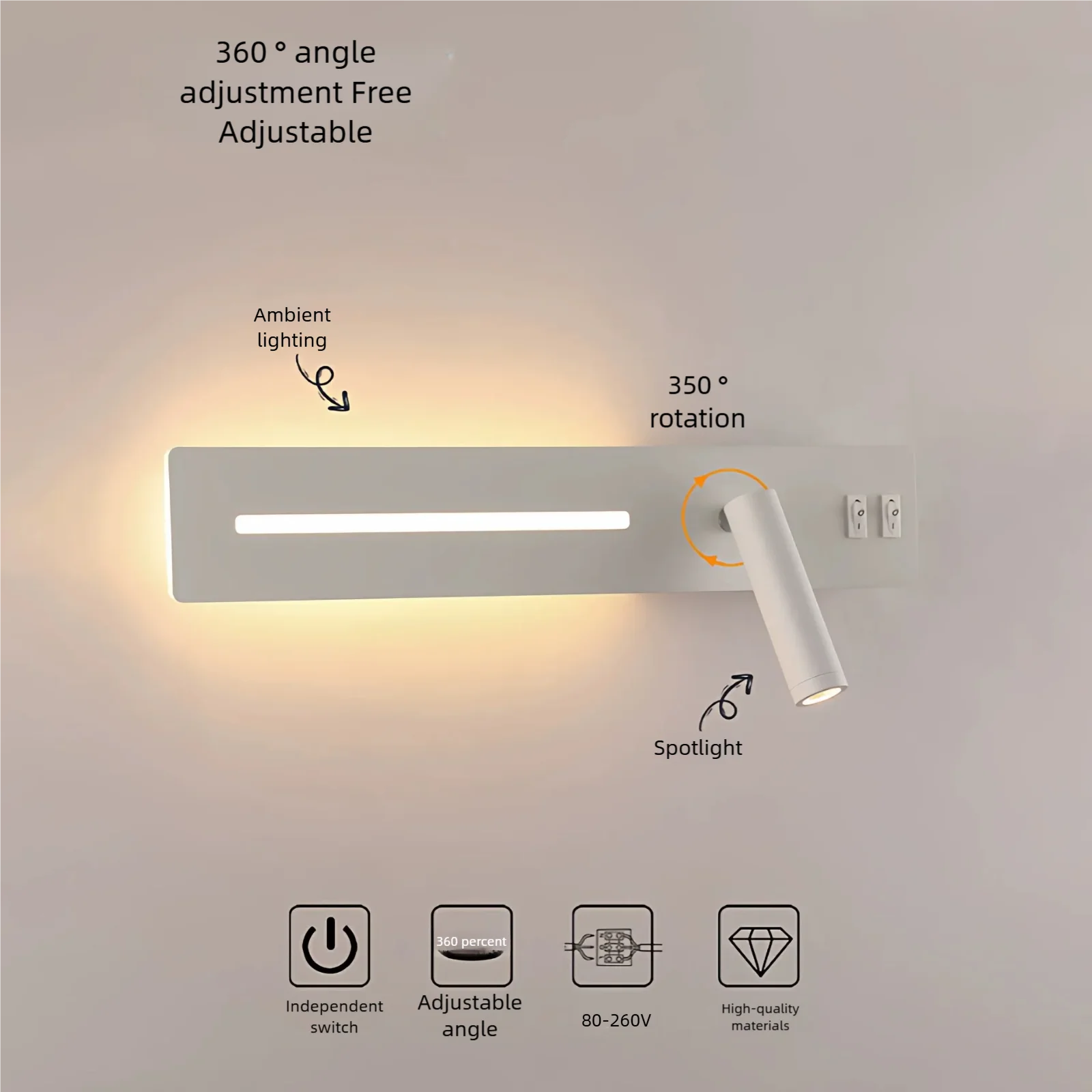 Minimalist Dual Source Reading Wall Lamp AC90-260V Bedside Modern Dual Switch Design Lighting for Home Decor