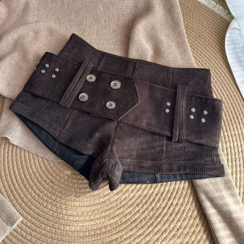 HOUZHOU Vintage Y2k Corduroy Shorts Women Sexy Grunge Spicy Girl Gothic Shorts Punk Black Retro Slim Fashion Short Streetwear