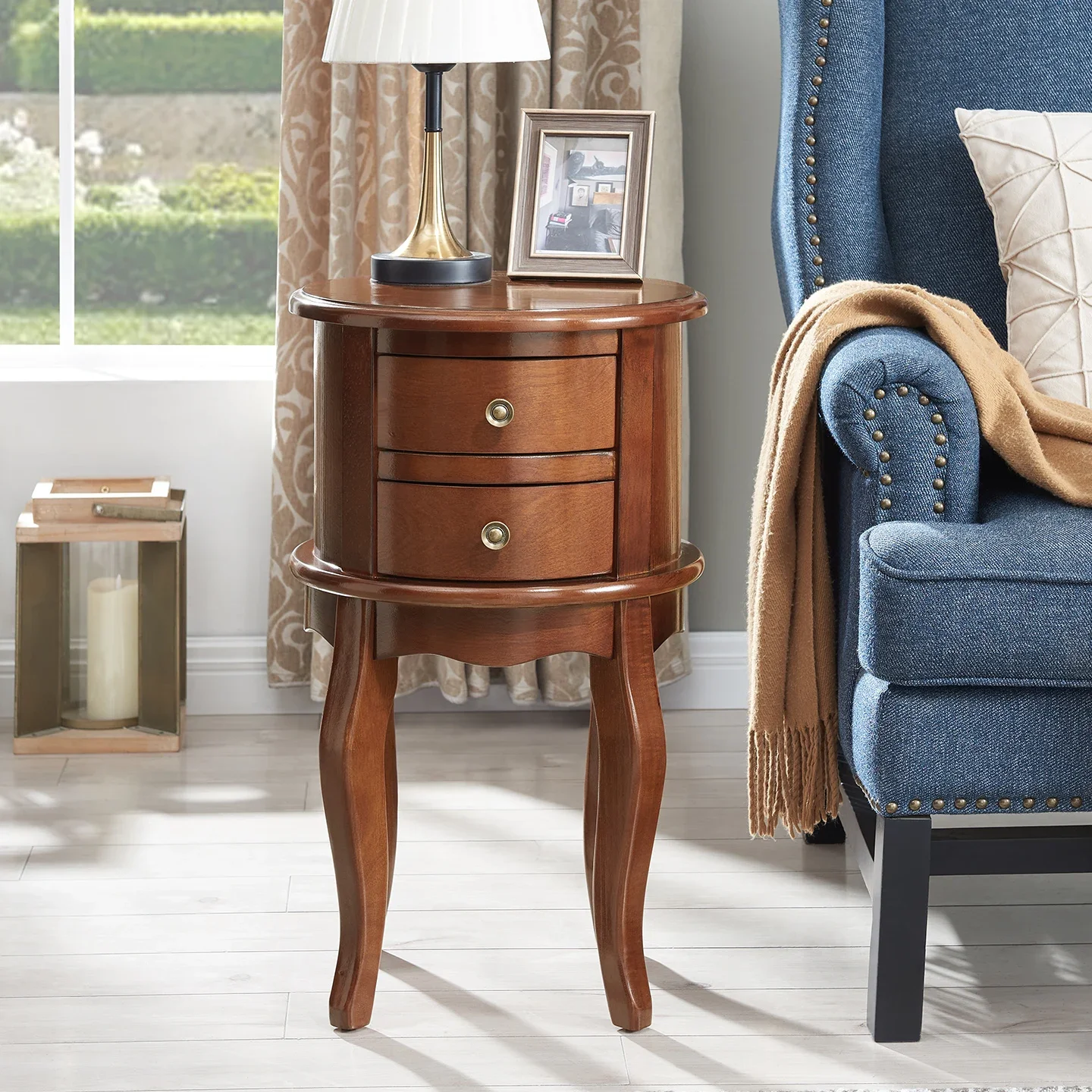 American retro small round table, solid wood edge few living room household corner few, light luxury high-end side cabinet side