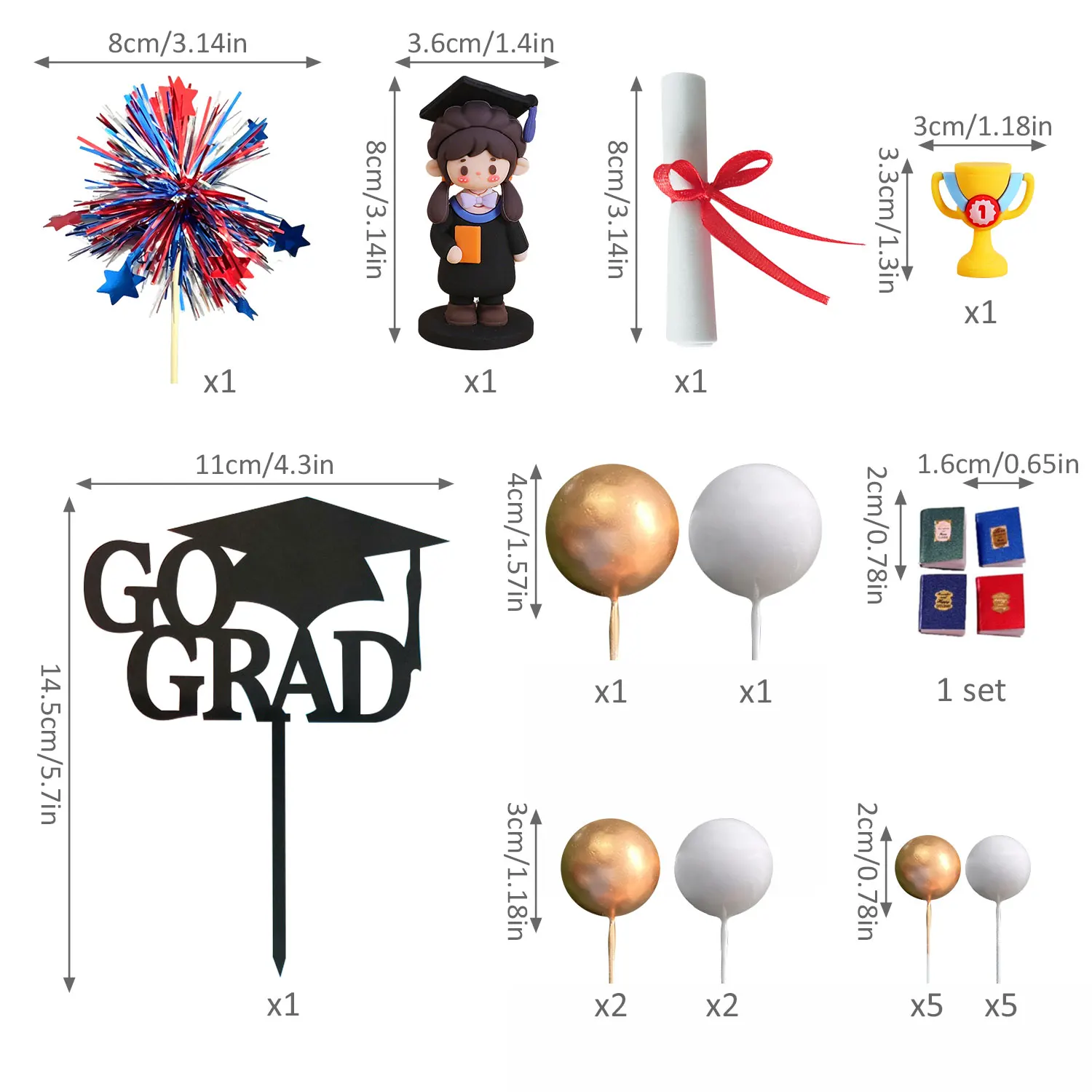 Cute Boy/Girl Graduate Figurine Cake Topper Set, Complete Graduation Cake Decor Kit for Senior Graduation Party Supplies