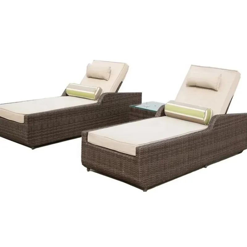 Modern Outdoor Double Poolside Sunbed Lounge for Two-Weatherproof PE Wicker & Aluminum Frame Hotels Parks Living Rooms Dining